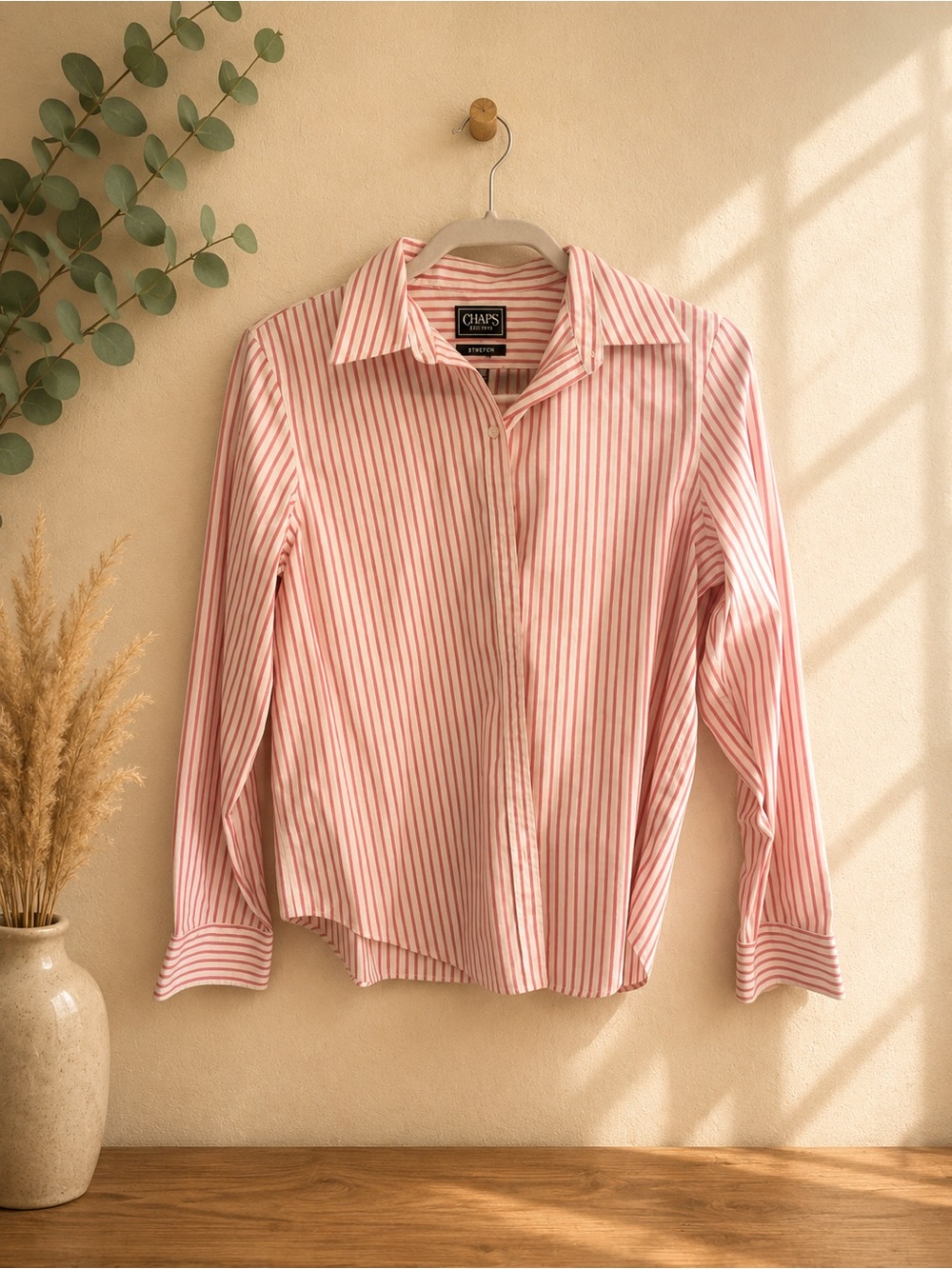 Chaps Pink & White Striped Collared Shirt